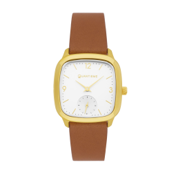 Montre femme, boite acier doré, bracelet cuir et verre minéral