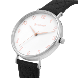 Montre femme, boite acier, bracelet cuir et verre minéral