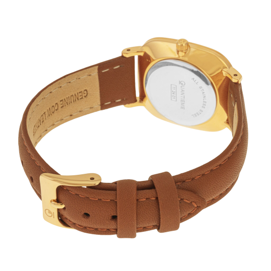 Montre femme, boite acier doré, bracelet cuir et verre minéral