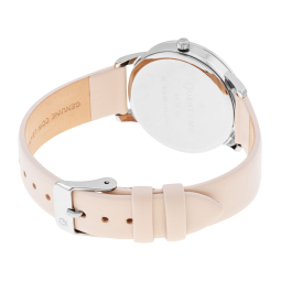 Montre femme, boîte acier, bracelet cuir doré et verre minéral