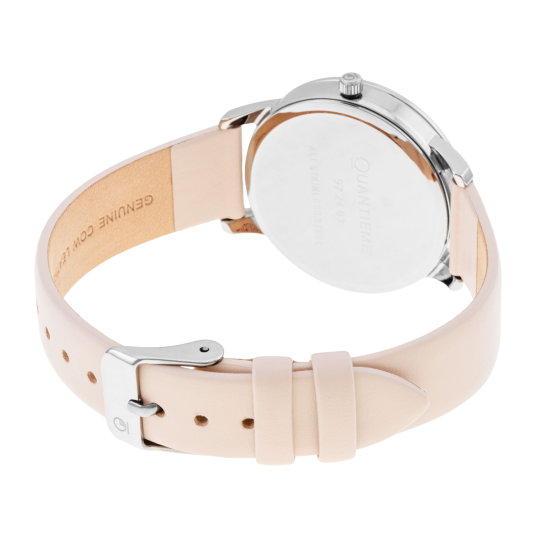 Montre femme, boîte acier, bracelet cuir doré et verre minéral
