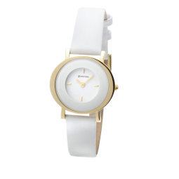 Montre dame, boite acier doré et bracelet en cuir