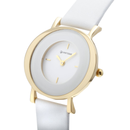 Montre dame, boite acier doré et bracelet en cuir