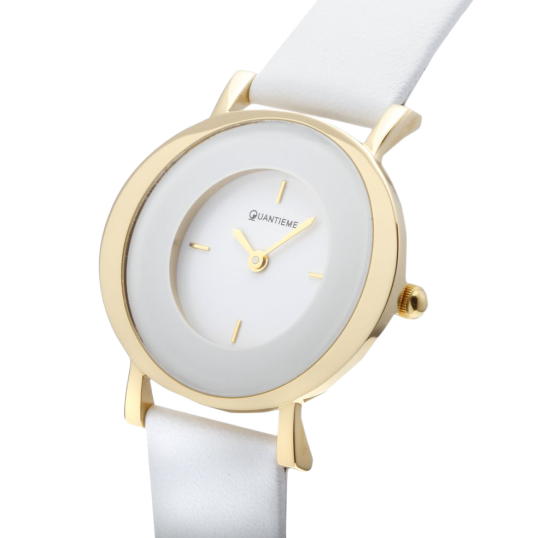 Montre dame, boite acier doré et bracelet en cuir