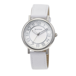 Montre dame, boite acier, bracelet cuir et verre minéral