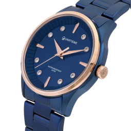 Montre femme étanche 50 métres, boîte acier bleu, bracelet acier bleu et verre minéral