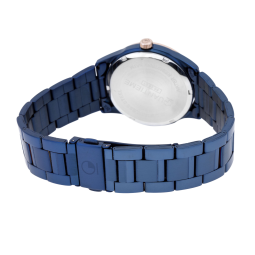 Montre femme étanche 50 métres, boîte acier bleu, bracelet acier bleu et verre minéral
