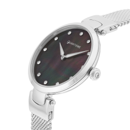 Montre femme, boite et bracelet en acier, verre minéral et cadran nacré