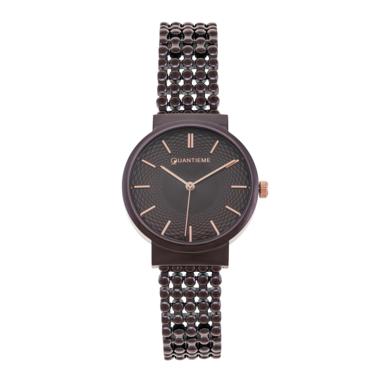 Montre femme, boîte et bracelet en acier violet, verre minéral