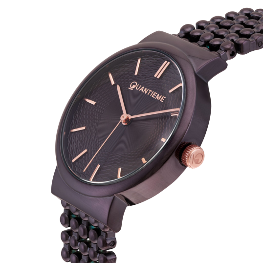 Montre femme, boîte et bracelet en acier violet, verre minéral