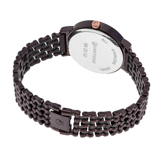 Montre femme, boîte et bracelet en acier violet, verre minéral