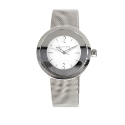 Montre dame, boite en acier, bracelet en acier et verre minéral