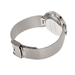 Montre dame, boite en acier, bracelet en acier et verre minéral