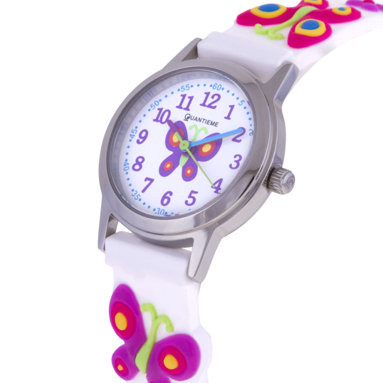 Montre, boîte acier, bracelet silicone, verre minéral, kids