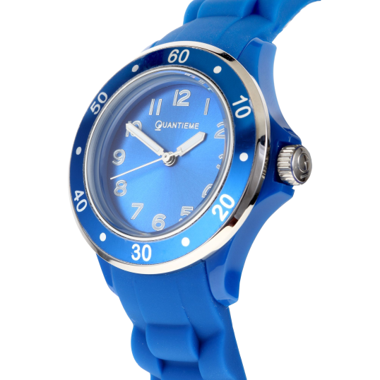 Montre, boîte plastique et acier, bracelet silicone, verre minéral, boys