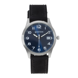 Montre, boîte acier et bracelet cuir, verre minéral, boys