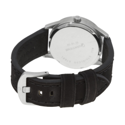 Montre, boîte acier et bracelet cuir, verre minéral, boys