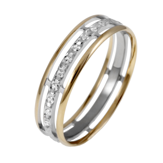 Alliance en 2 ors diamantée, largeur 5 mm