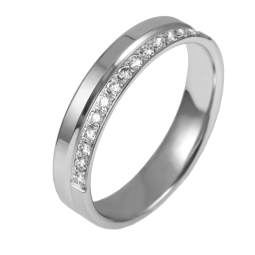 Demi alliance en or gris et diamants, largeur 4 mm