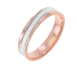 Alliance en or rose et rhodié fantaisie, largeur 4 mm