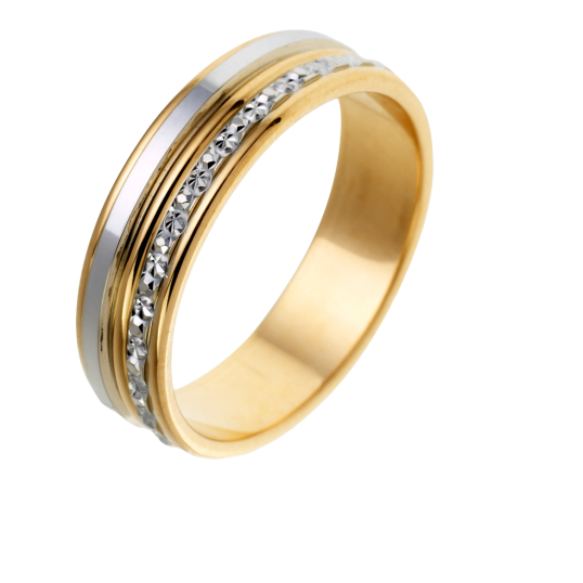 Alliance en 2 ors lisse et diamantée, largeur 5 mm