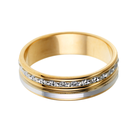 Alliance en 2 ors lisse et diamantée, largeur 5 mm