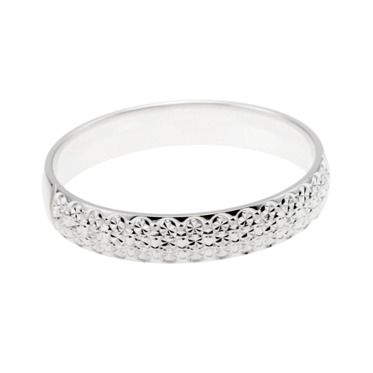 Demi alliance fantaisie en or gris diamantée