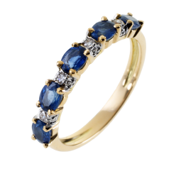Demi alliance en or rhodié, saphirs et diamants