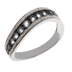 Bague en or gris et rhodié, aigues marines et diamants