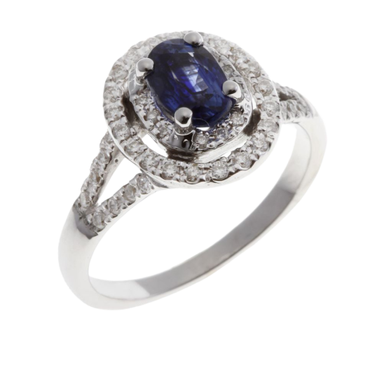 Bague en or gris, saphir et diamants