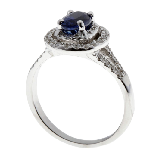 Bague en or gris, saphir et diamants