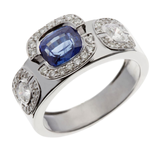 Bague en or gris, saphir et diamants