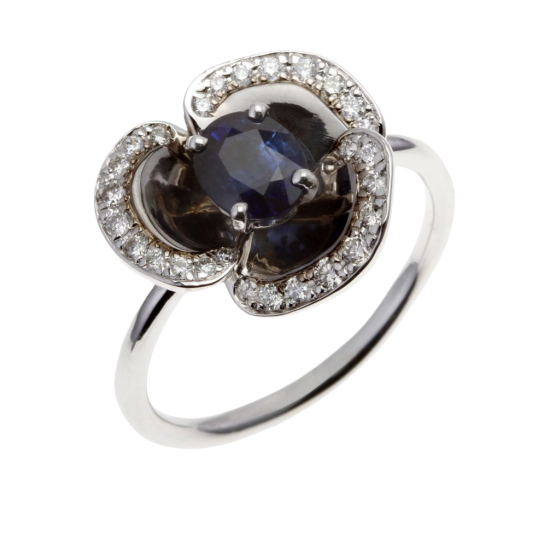 Bague en or gris, saphir et diamants