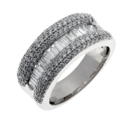 Bague en or gris, diamants baguettes et ronds