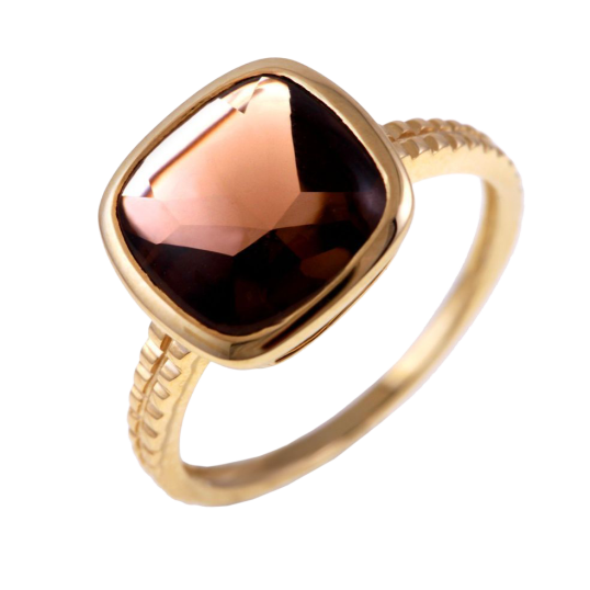 Bague en or jaune et quartz fumé