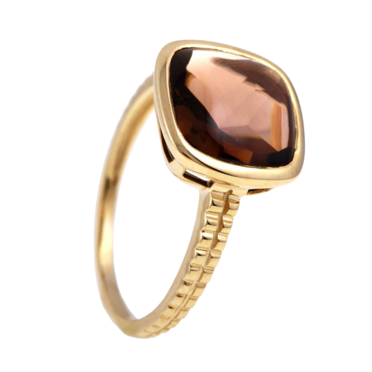 Bague en or jaune et quartz fumé