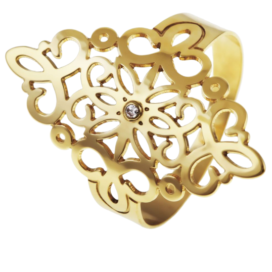 Bague en or jaune ajouré et oxyde de zirconium Bague en or jaune ajouré et oxyde de zirconium