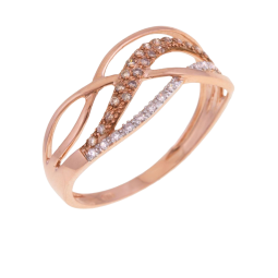 Bague en or rose et rhodié,  diamants et diamants bruns