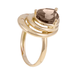 Bague en or jaune quartz fumé diamants