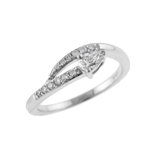 Solitaire en or gris diamant poire et diamants