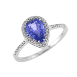 Bague en or gris, saphir poire et diamants