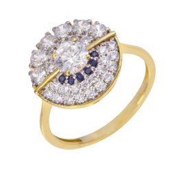 Bague en or jaune rhodié, saphirs et oxydes de zirconium
