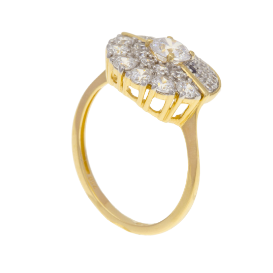 Bague en or jaune rhodié, saphirs et oxydes de zirconium