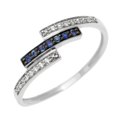 Bague en or gris rhodié, saphirs et diamants