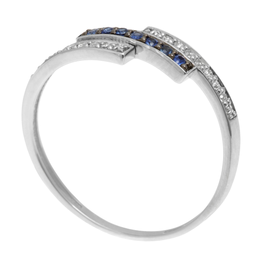 Bague en or gris rhodié, saphirs et diamants