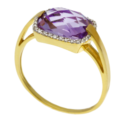 Bague en or jaune rhodié, améthyste et diamants