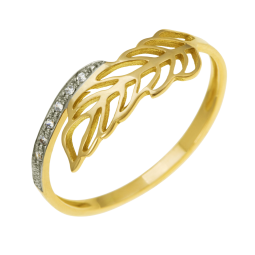 Bague en or jaune rhodié et diamants, feuille