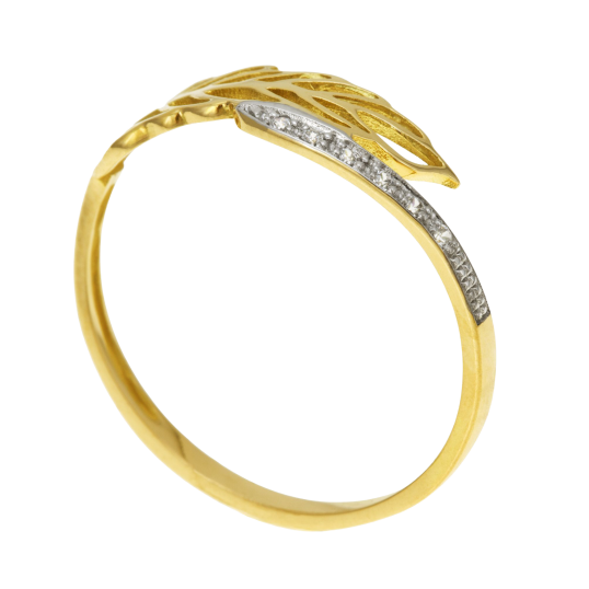 Bague en or jaune rhodié et diamants, feuille