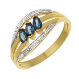 Bague en or jaune rhodié, saphirs et diamants