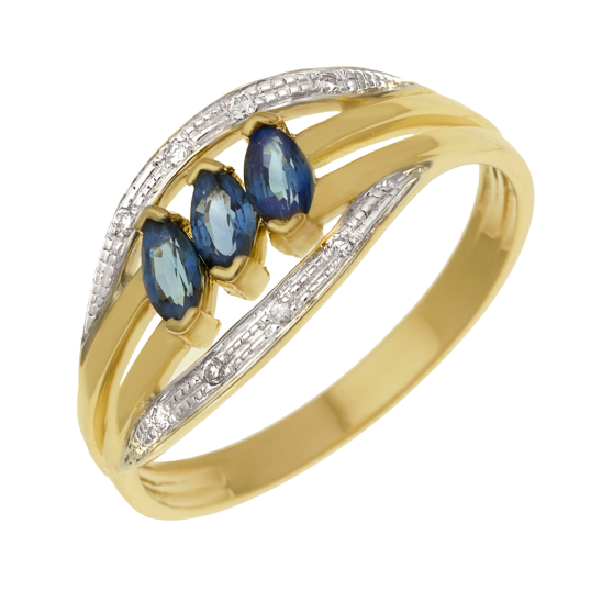 Bague en or jaune rhodié, saphirs et diamants